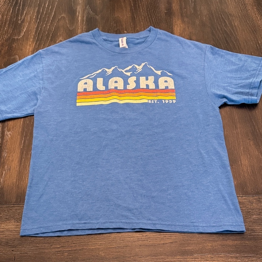 Blue Alaska Graphic Short Sleeve T-Shirt Size Boys Medium